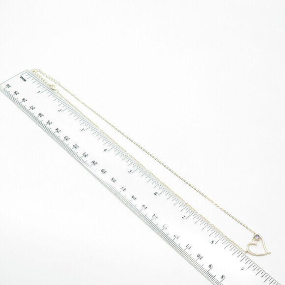 925 Sterling Silver Gold Plated Amethyst Gem Open Heart Cable Chain Necklace 18" - Picture 2 of 7